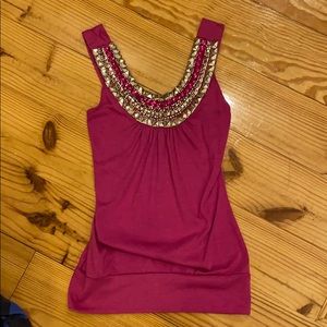 Magenta tank top with jeweled detail neckline